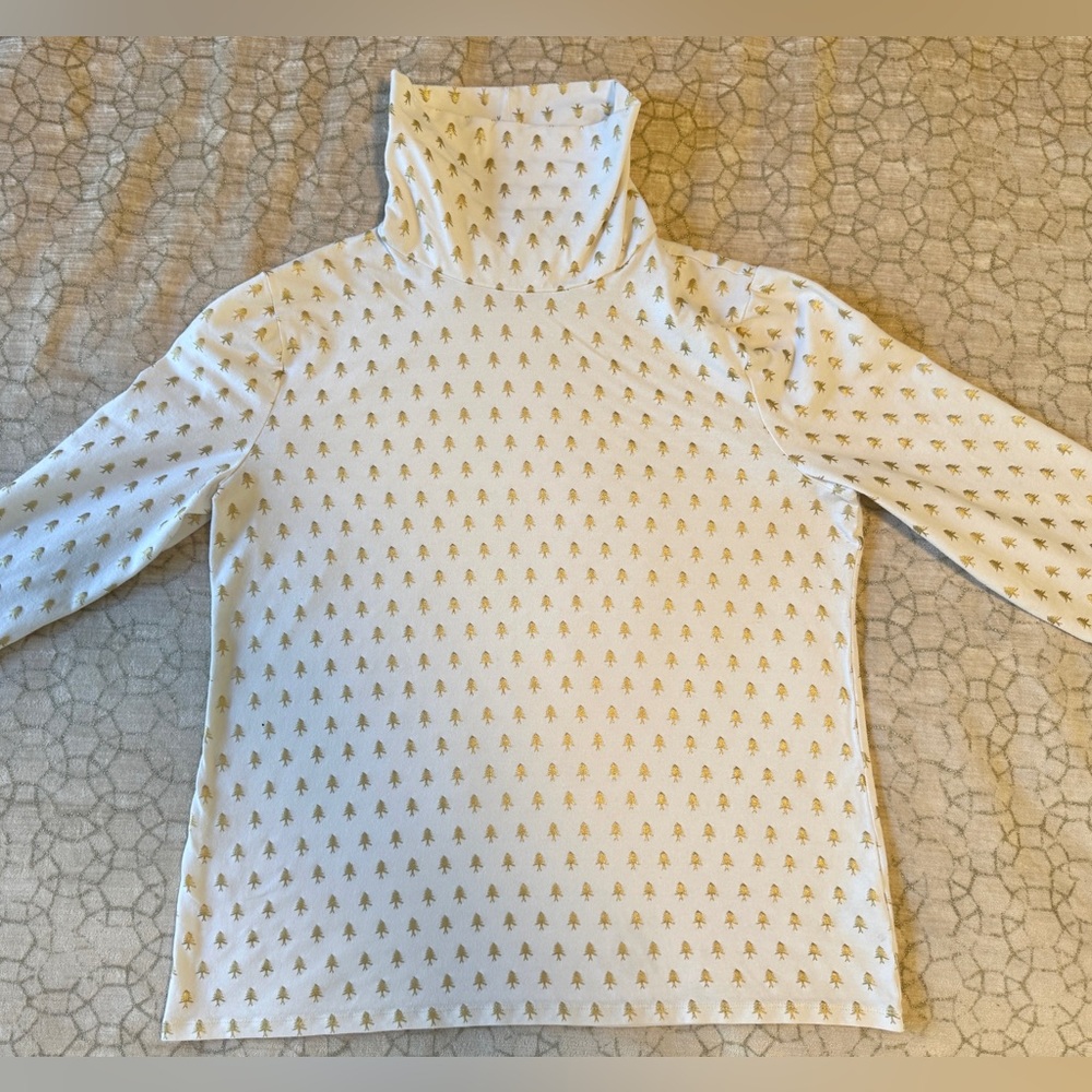 Talbots Cream and Gold Foil Tree Patterned Sweater size L